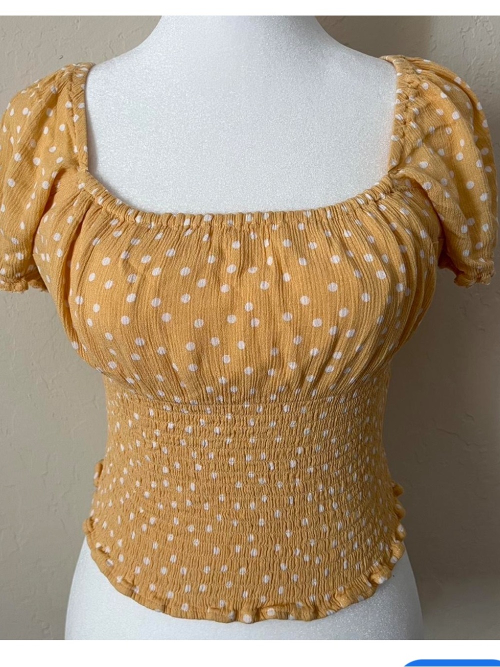 Abercrombie & Fitch Yellow Polka Dot Puff Sleeve Top